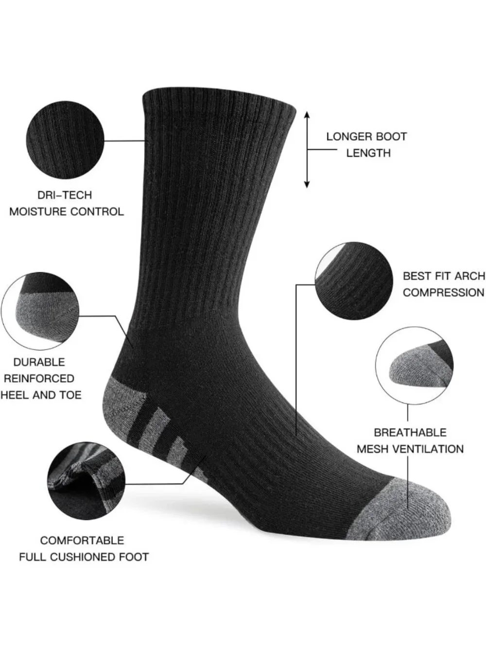 8 Pairs Men's Crew Cushion Socks - Breathable Athletic Running & Workout Socks
